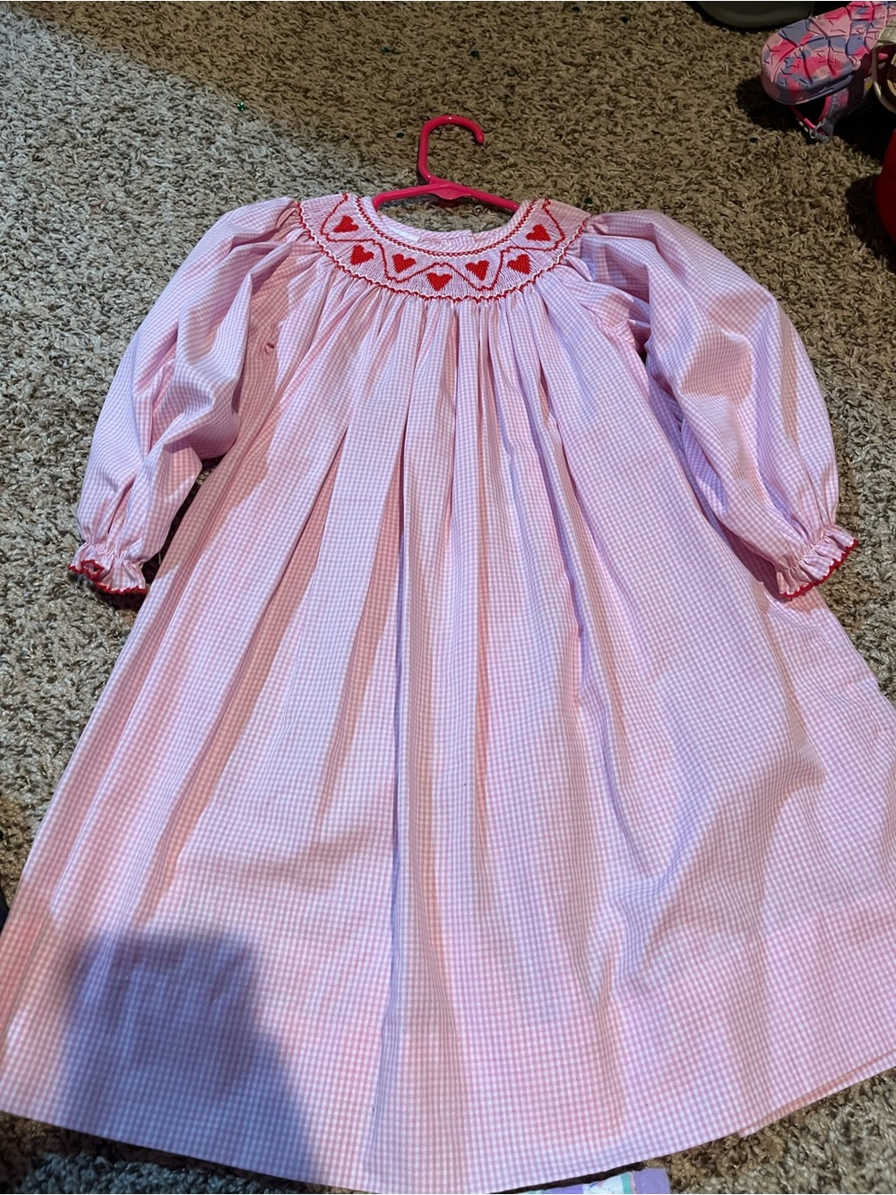 Pink Smocked Heart Kids Dress